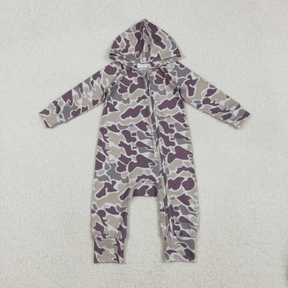 Sibling Baby Boys Southern Hunting Camo Button Two Way Zip Convertible Hoodie Rompers