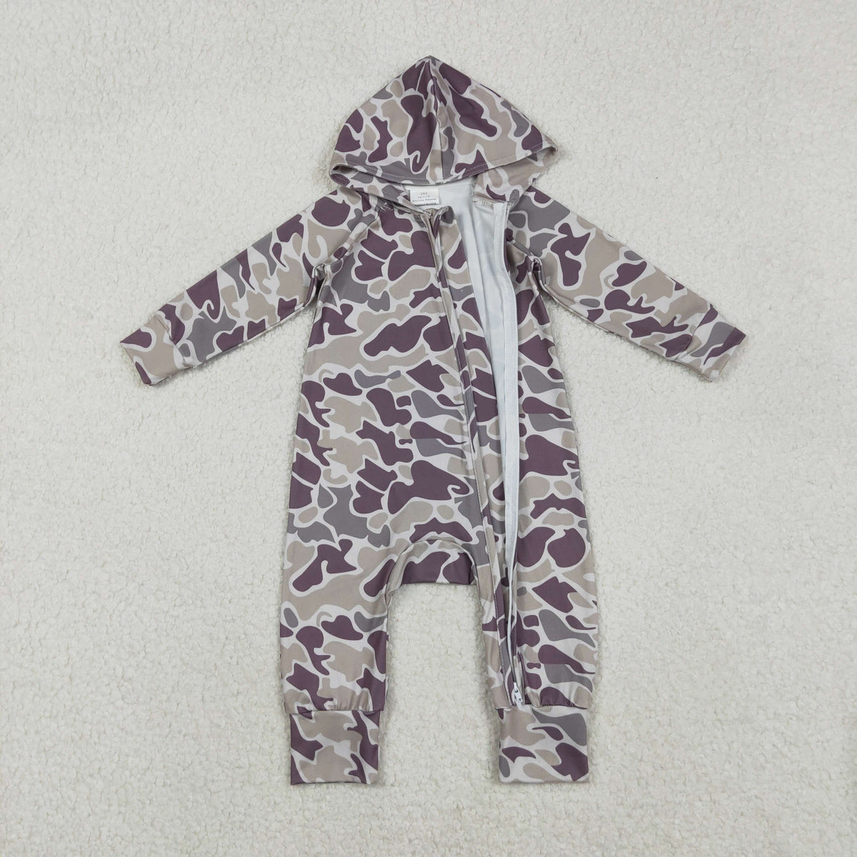 Sibling Baby Boys Southern Hunting Camo Button Two Way Zip Convertible Hoodie Rompers