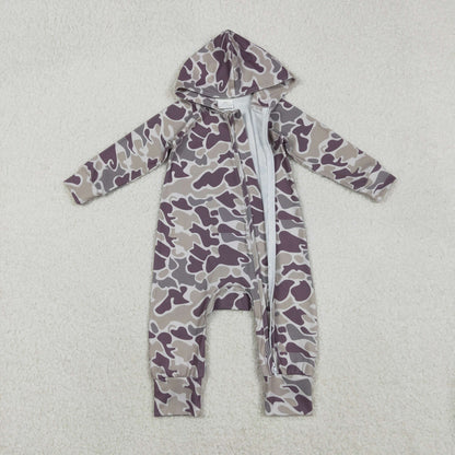 Sibling Baby Boys Southern Hunting Camo Button Two Way Zip Convertible Hoodie Rompers