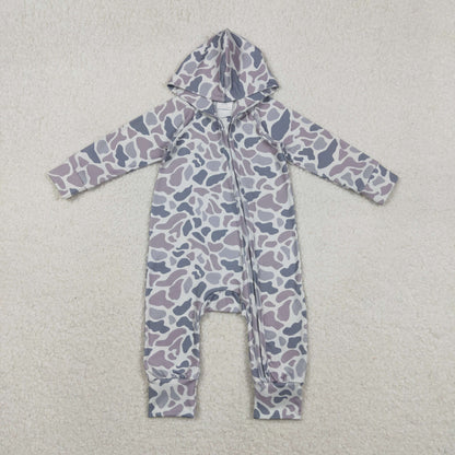 Sibling Baby Boys Southern Hunting Camo Button Two Way Zip Convertible Hoodie Rompers