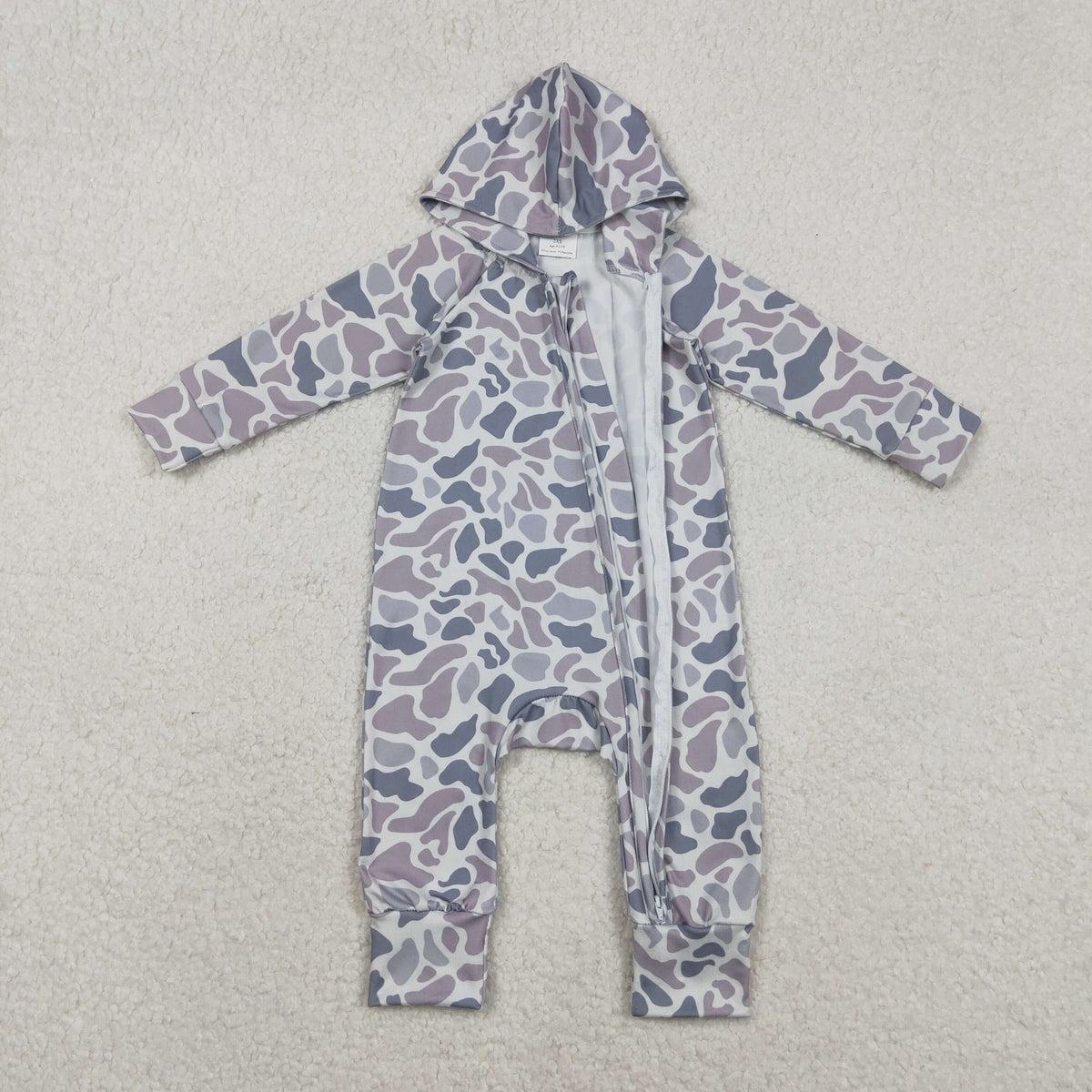 Sibling Baby Boys Southern Hunting Camo Button Two Way Zip Convertible Hoodie Rompers