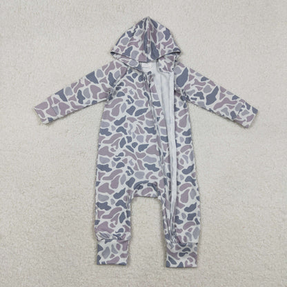 Sibling Baby Boys Southern Hunting Camo Button Two Way Zip Convertible Hoodie Rompers