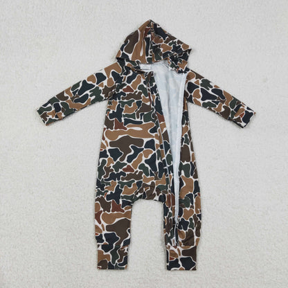 Sibling Baby Boys Southern Hunting Camo Button Two Way Zip Convertible Hoodie Rompers