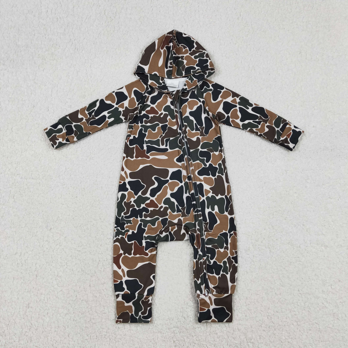 Sibling Baby Boys Southern Hunting Camo Button Two Way Zip Convertible Hoodie Rompers