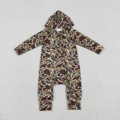 Sibling Baby Boys Southern Hunting Camo Button Two Way Zip Convertible Hoodie Rompers