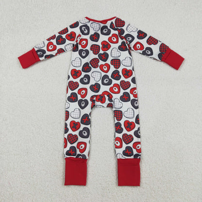 Sibling Baby Kids Colorful Hearts Bows XOXO Valentines Two Way Zip Convertible Rompers