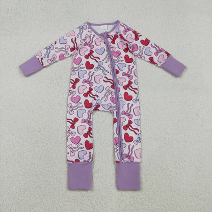 Sibling Baby Kids Colorful Hearts Bows XOXO Valentines Two Way Zip Convertible Rompers