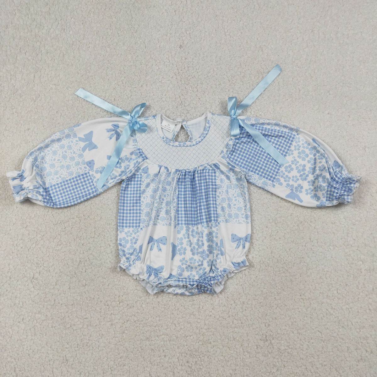 Sibling Smocked Checked Baby Girls Short Sleeve Colorful Bows Flowers Ruffle Rompers
