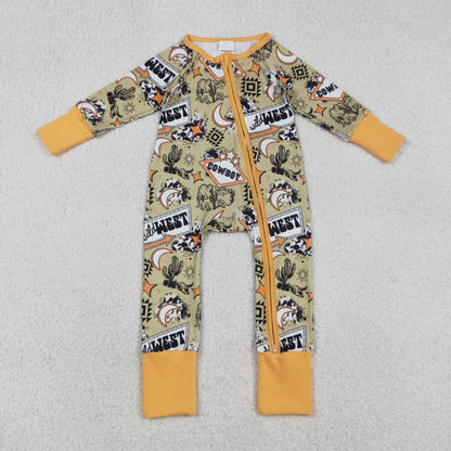 Sibling Baby Boys Girls Western Boots Cows Two Way Zip Convertible Rompers