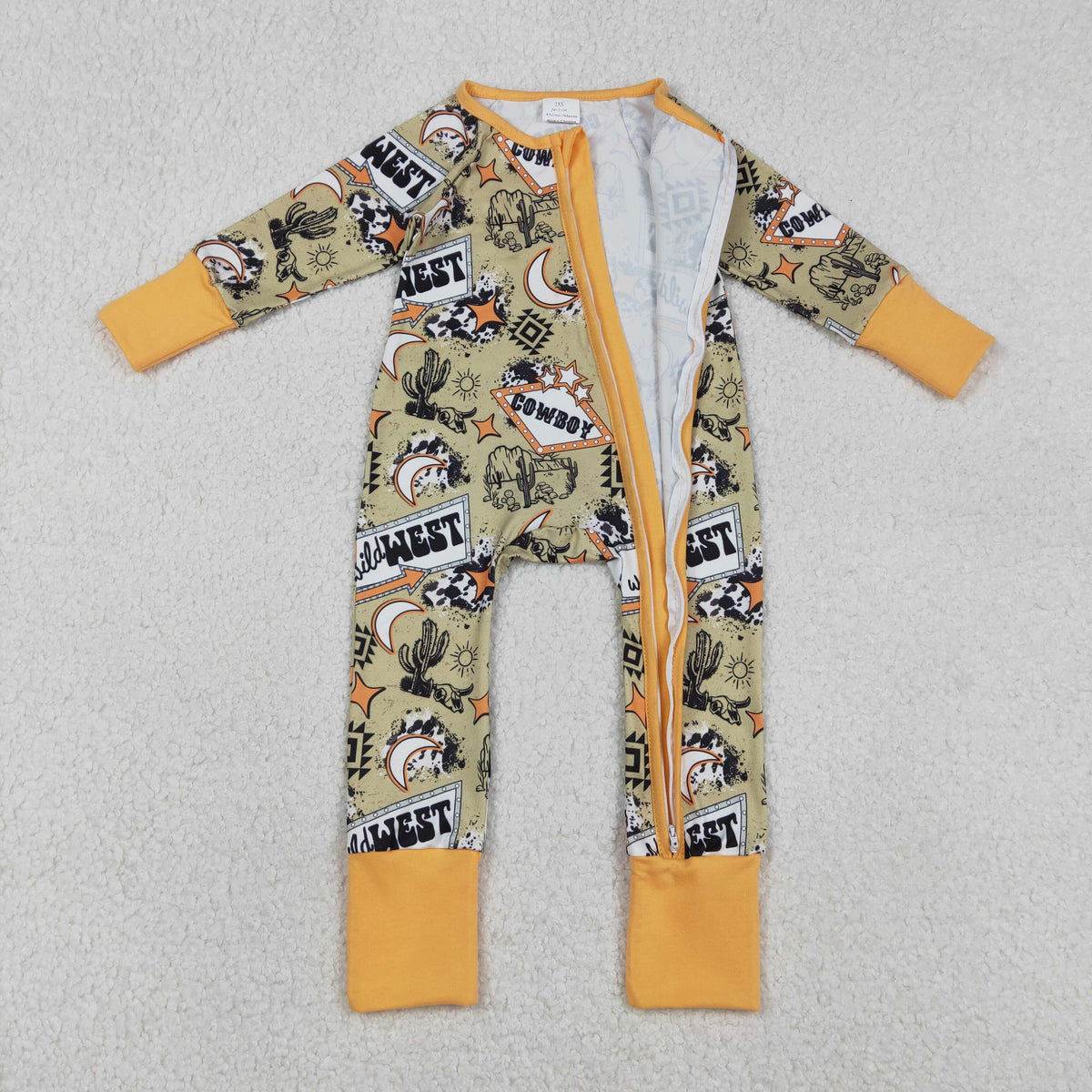 Sibling Baby Boys Girls Western Boots Cows Two Way Zip Convertible Rompers