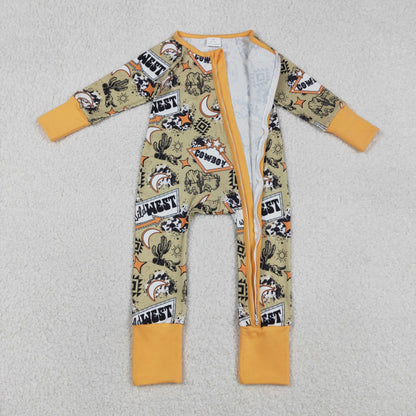Sibling Baby Boys Girls Western Boots Cows Two Way Zip Convertible Rompers