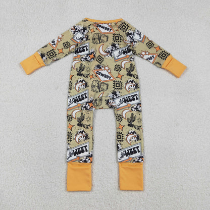 Sibling Baby Boys Girls Western Boots Cows Two Way Zip Convertible Rompers