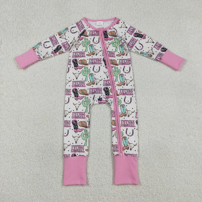 Sibling Baby Boys Girls Western Boots Cows Two Way Zip Convertible Rompers
