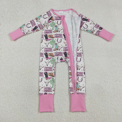 Sibling Baby Boys Girls Western Boots Cows Two Way Zip Convertible Rompers