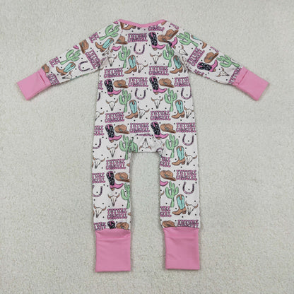 Sibling Baby Boys Girls Western Boots Cows Two Way Zip Convertible Rompers