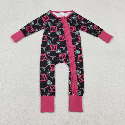 Sibling Baby Boys Girls Western Boots Cows Two Way Zip Convertible Rompers