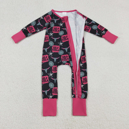 Sibling Baby Boys Girls Western Boots Cows Two Way Zip Convertible Rompers
