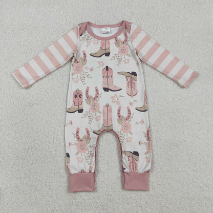 Sibling Baby Boys Girls Western Boots Cactus Flowers Rompers