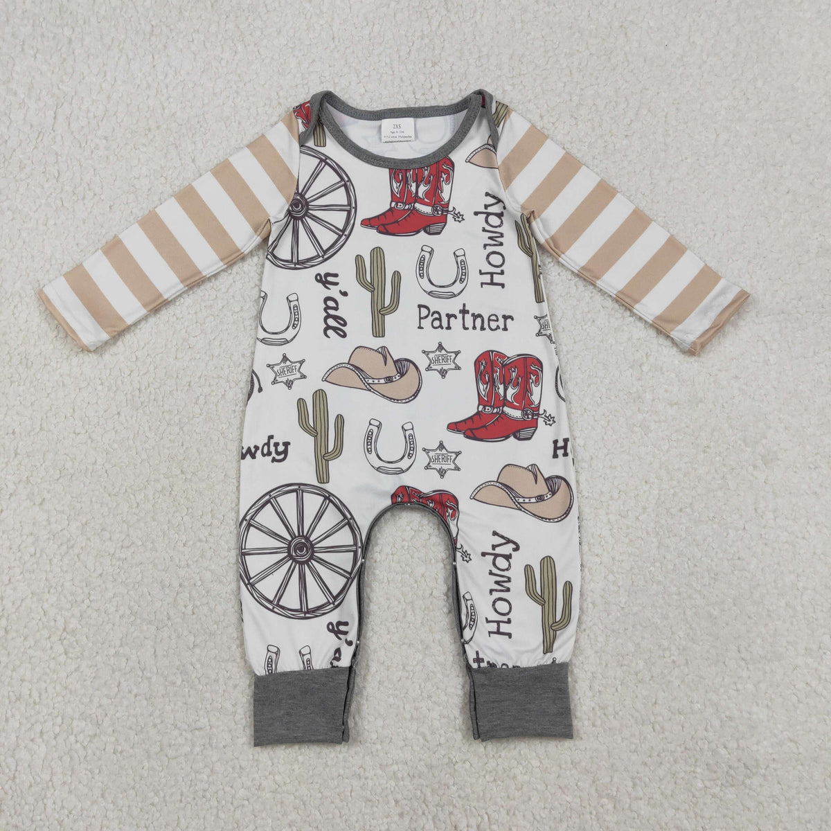 Sibling Baby Boys Girls Western Boots Cactus Flowers Rompers