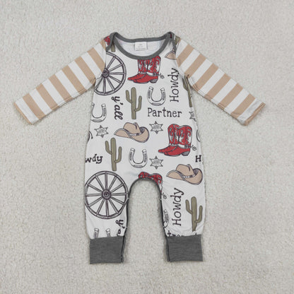 Sibling Baby Boys Girls Western Boots Cactus Flowers Rompers