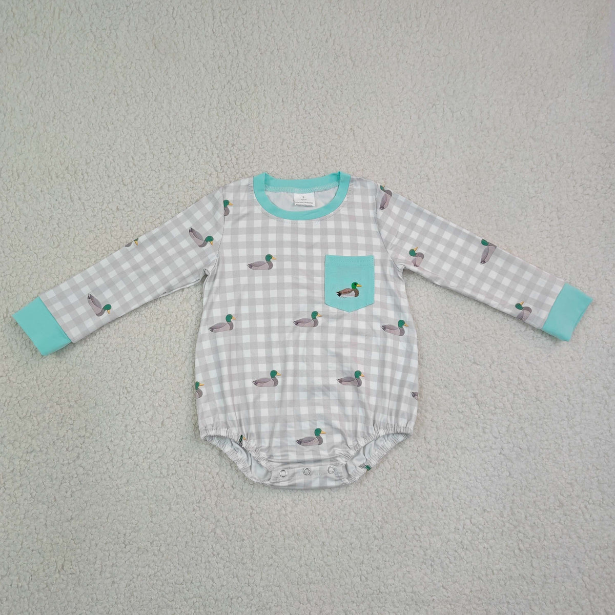 Sibling Baby Boys Embroidery Ducks Deer Pockets Hunting Checked Rompers
