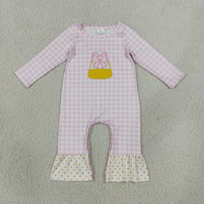 Sibling Baby Girls Long Sleeves Embroidery Turkey Pumpkins Deer Fall Ruffle Pant Rompers