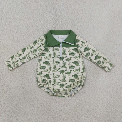Sibling Baby Boys Long Sleeves Ducks Plaid Hunting Zipper Rompers