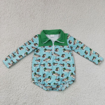 Sibling Baby Boys Long Sleeves Ducks Plaid Hunting Zipper Rompers