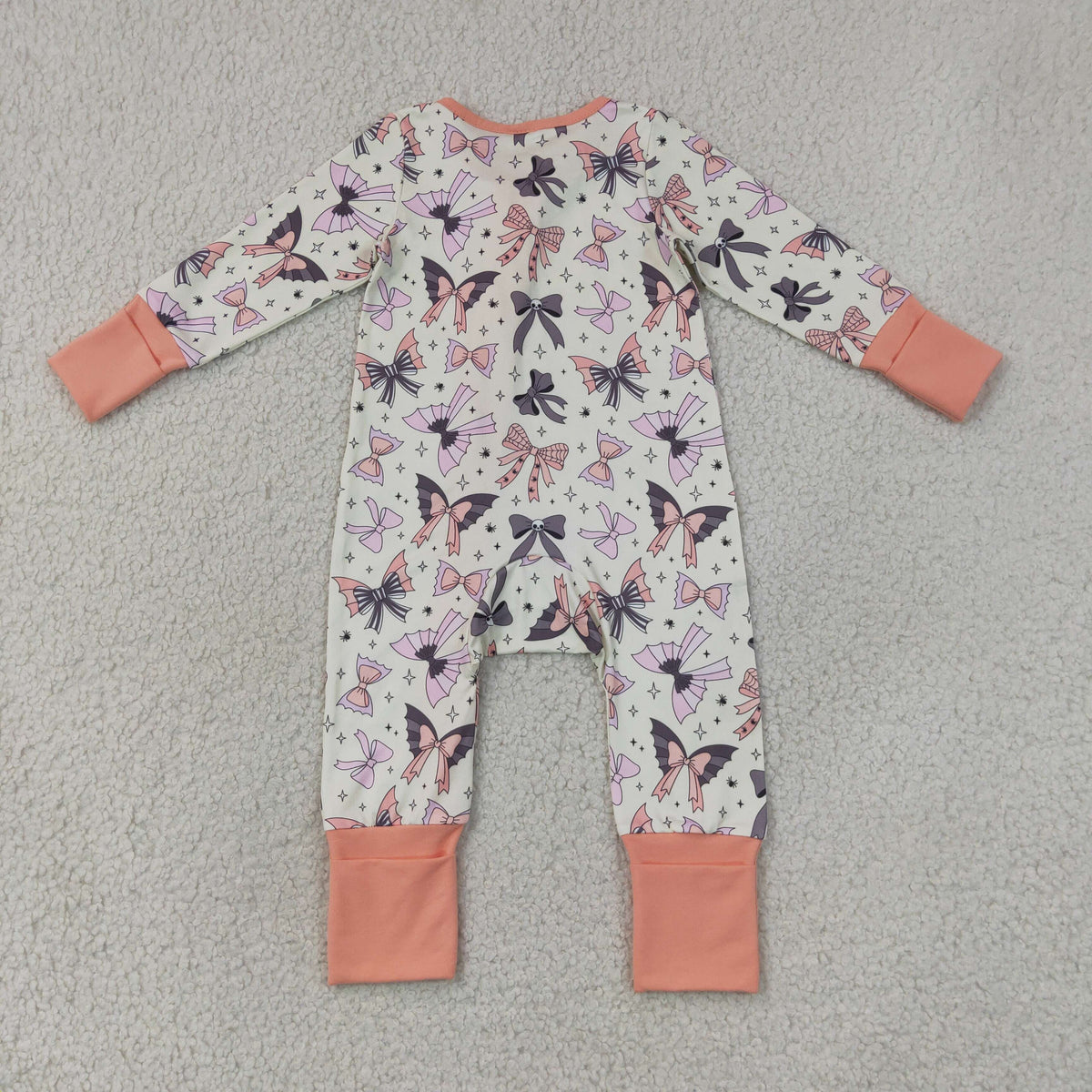 Sibling Baby Girls Ghost Bows Fur Sleeves Pant Halloween Pajamas Set Ruffle Zip Rompers