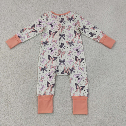 Sibling Baby Girls Ghost Bows Fur Sleeves Pant Halloween Pajamas Set Ruffle Zip Rompers
