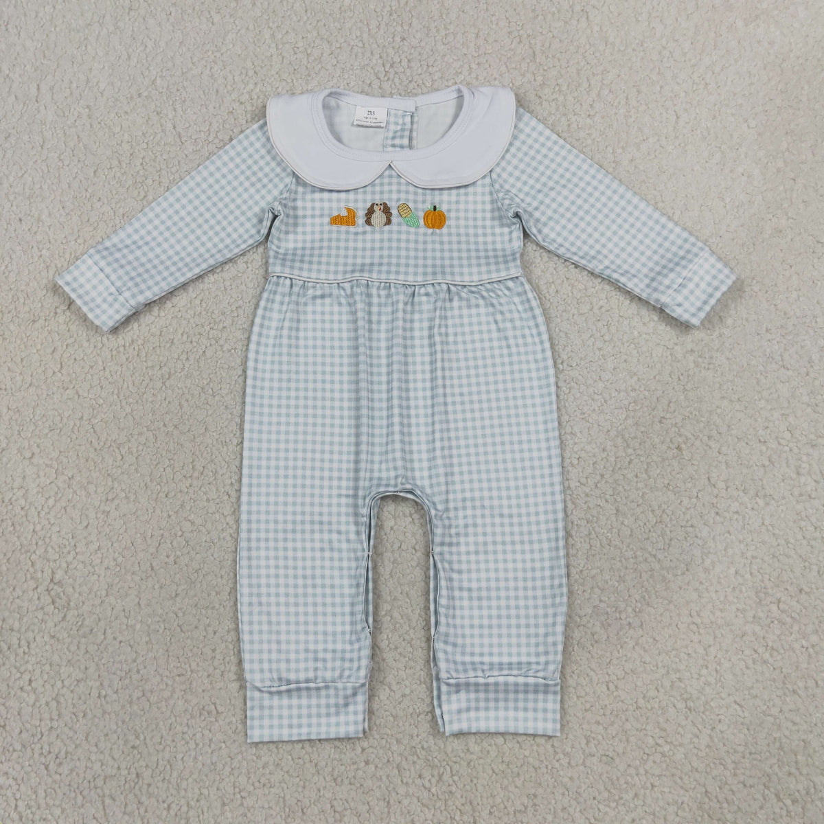 Sibling Baby Girls Long Sleeves Embroidery Turkey Pumpkins Deer Fall Ruffle Pant Rompers