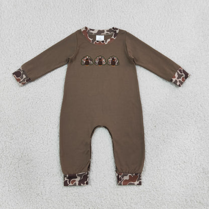 Sibling Baby Boys Embroidery Camo Turkey Pockets Joggers Clothes Set Rompers