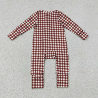 Sibling Baby Boys Warped Checkerboard Print Pant Fall Pajamas Set Zip Rompers