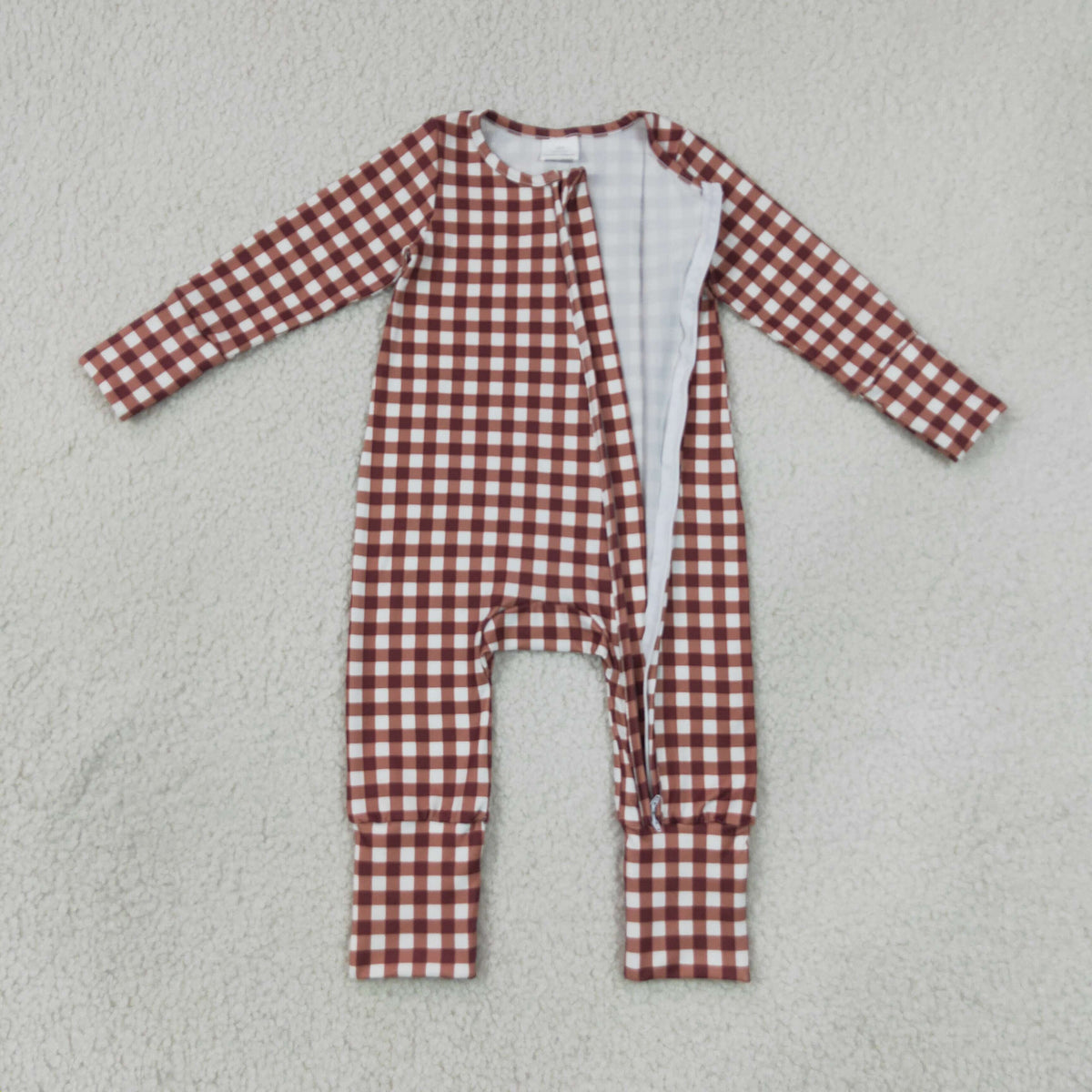Sibling Baby Boys Warped Checkerboard Print Pant Fall Pajamas Set Zip Rompers