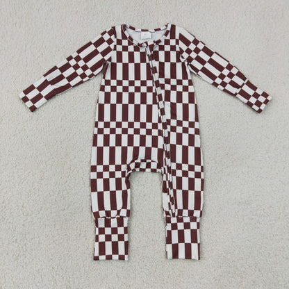 Sibling Baby Boys Warped Checkerboard Print Pant Fall Pajamas Set Zip Rompers