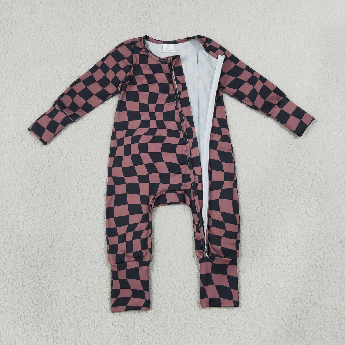 Sibling Baby Boys Warped Checkerboard Print Pant Fall Pajamas Set Zip Rompers