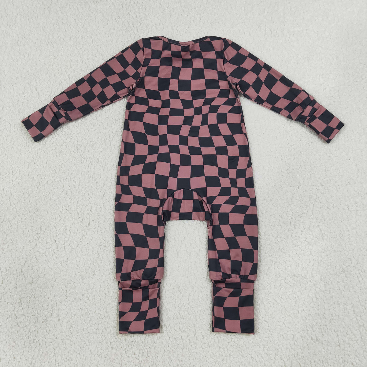 Sibling Baby Boys Warped Checkerboard Print Pant Fall Pajamas Set Zip Rompers