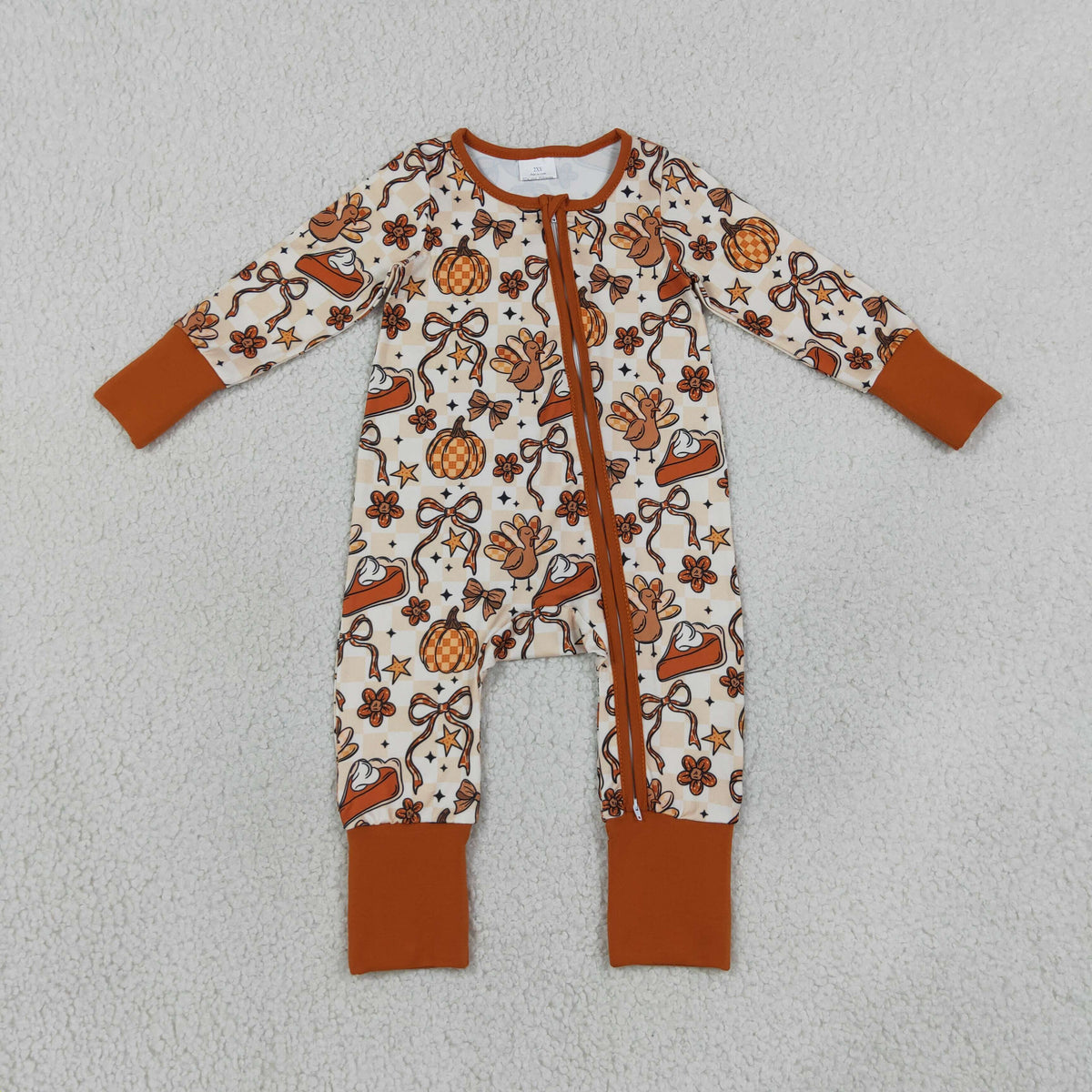 Sibling Baby Girls Bows Pumpkins Turkey Flare Pant Thanksgivings Zip Pullover Set Rompers