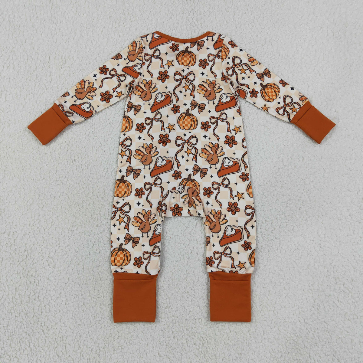 Sibling Baby Girls Bows Pumpkins Turkey Flare Pant Thanksgivings Zip Pullover Set Rompers