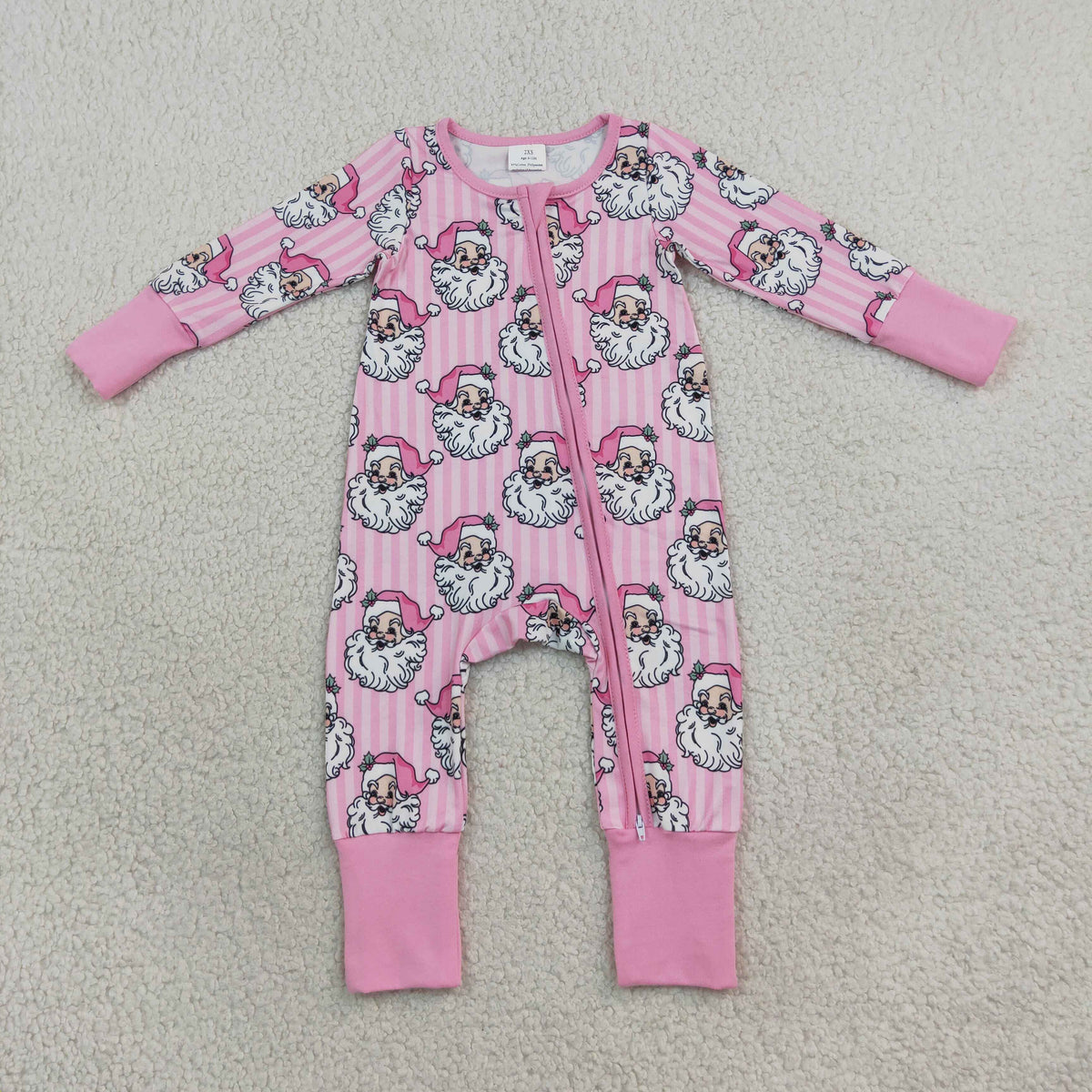 Sibling Baby Girls Pink Stripe Santa Flare Pant Christmas Clothes Set Zip Rompers