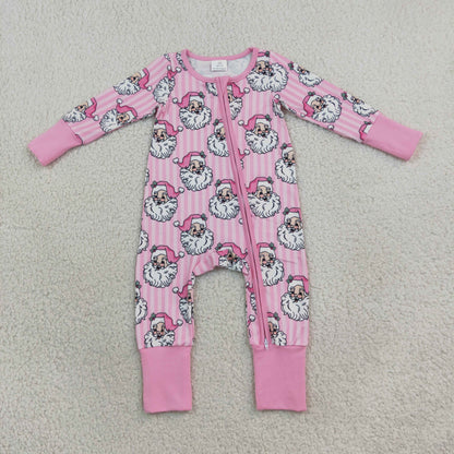 Sibling Baby Girls Pink Stripe Santa Flare Pant Christmas Clothes Set Zip Rompers