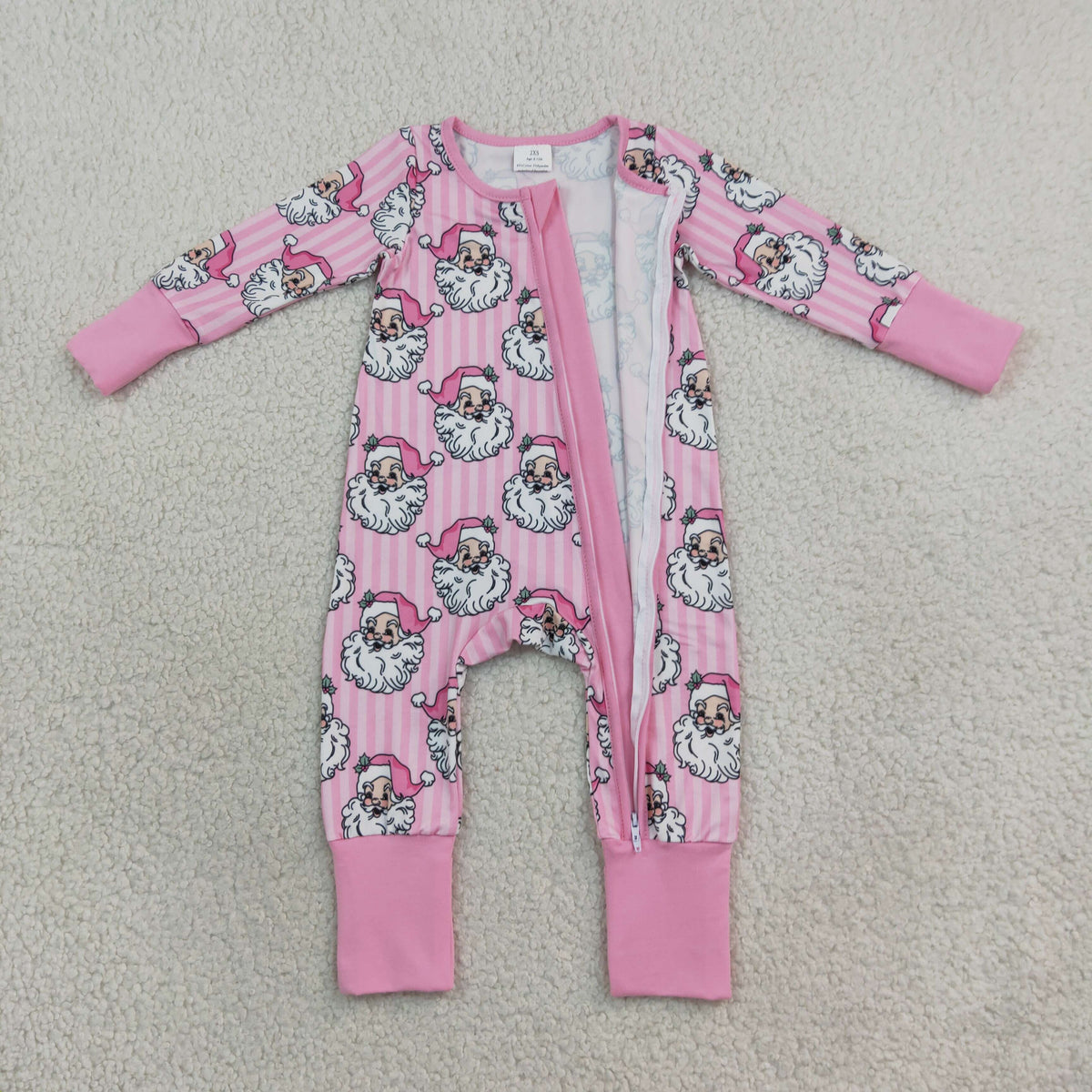 Sibling Baby Girls Pink Stripe Santa Flare Pant Christmas Clothes Set Zip Rompers