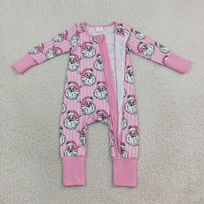 Sibling Baby Girls Pink Stripe Santa Flare Pant Christmas Clothes Set Zip Rompers