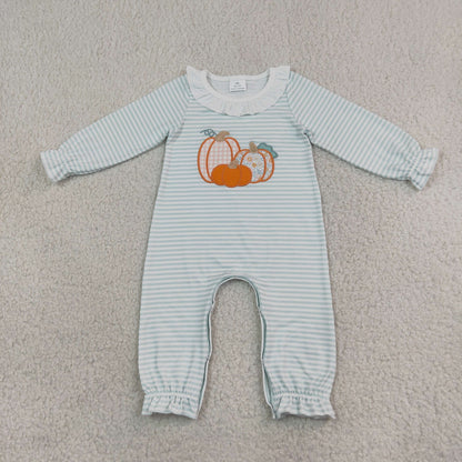Sibling Baby Girls Long Sleeves Embroidery Turkey Pumpkins Deer Fall Ruffle Pant Rompers