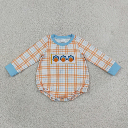 Sibling Baby Boys Girls Long Sleeves Embroidery Ducks Turkey Bows Fall Rompers