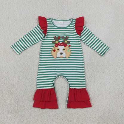 Sibling Baby Kids Embroidery Lights Dogs Christmas Stripe Clothes Set Rompers