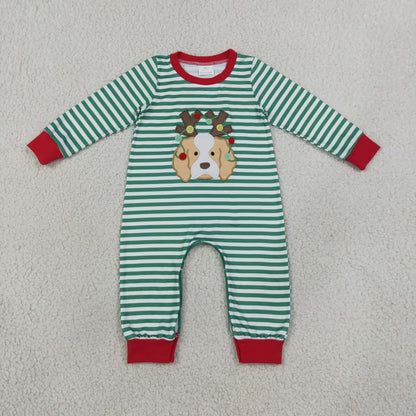Sibling Baby Kids Embroidery Lights Dogs Christmas Stripe Clothes Set Rompers