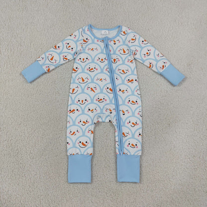 Sibling Baby Boys Blue Snowmen Christmas Pajamas Sets Zip Romper Blanked