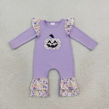 Sibling Baby Girls Embroidery Flowers Ghost Pumpkin Halloween Clothes Set Rompers