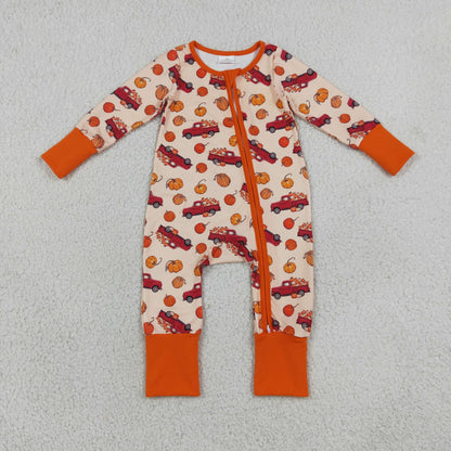 Sibling Baby Boys Pumpkins Cars Fall Pajamas Sets Zip Romper Pant Blanked